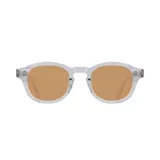 Lentes de sol con armazón de acetato transparente y cristales en tono ámbar, de diseño redondeado.