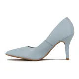 Zapato de tacón alto Vizzano, color blanco, con punta fina y detalle de aplique dorado en el lateral.