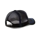 Gorra tipo trucker de la marca Capslab, color negro con malla trasera. Presenta un parche frontal cuadrado con la imagen del Correcaminos (Road Runner) y detalles en azul en las costuras y el borde de la visera.