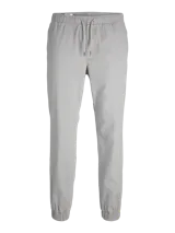 Pantalón de jogging gris claro con cintura elástica ajustable con cordón y tobillos ajustados.