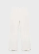 Pantalon de vestir de corte recto y tiro alto, color blanco, con cierre de cremallera lateral y cintura elástica.