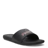 Sandalias tipo ojota Puma modelo Cool Cat 2.0 Bx, color negro con logo de la marca en relieve en color dorado sobre la banda superior.