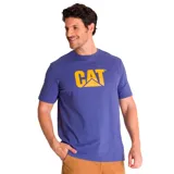 Remera de manga corta color azul con el logo de la marca CAT estampado en color amarillo en el pecho.