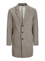 Tapado largo color gris topo, con cuello tipo spread y cierre de botones.