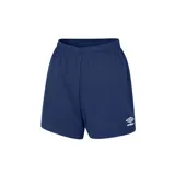 Short de fútbol Umbro para mujer, color azul marino, con cintura elástica y logo de la marca bordado en blanco en la pierna izquierda.