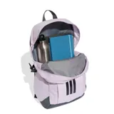 Mochila deportiva Adidas Power VIII color lila con base reforzada en azul marino. Presenta el logo de la marca y las tres tiras características en color negro en el frente. Cuenta con correas laterales ajustables y compartimentos funcionales.