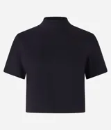 Blusa cropped Blue Steel de manga corta y cuello alto acanalado, confeccionada en algodón con elastano.
