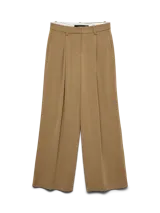 Pantalón wide leg de tiro medio color tostado, con pinzas delanteras y bolsillos laterales.