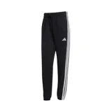 Pantalón de jogging Adidas modelo Essentials French Terry Cuffed 3 Bandas, color negro con las clásicas tres tiras blancas a los lados y el logo de la marca bordado. Cuenta con cintura elástica con cordón de ajuste y puños en los tobillos.