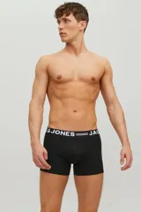 Boxer negro de corte clásico con cintura elástica ancha con logo Jack & Jones en blanco.
