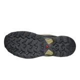 Championes de trekking Salomon modelo X Ultra 360 Leather, color verde militar con detalles en negro y beige, diseñados para senderismo con suela de gran agarre y refuerzos en cuero.