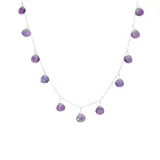 Collar de plata 925 con cadena de 40 cm más 5 cm de extensión y colgantes de amatistas en forma de gota.