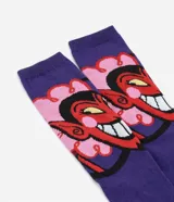 Medias de caña alta color violeta con estampa del personaje Him de Las Chicas Superpoderosas.