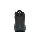 Bota de trekking Merrell modelo Speed Strike 2 Mid, color negro, con diseño atlético y membrana impermeable. Presenta parte superior de malla y cuero sintético, cuello acolchado, puntera reforzada y suela de goma con tracción duradera.