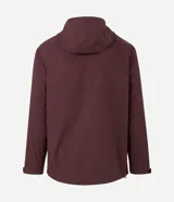Campera deportiva Get Over de hombre, color bordó, con capucha ajustable, cierre frontal y bolsillos con cremallera. Confeccionada en tejido técnico resistente al agua.