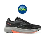 Championes deportivos Joma Vitaly para hombre, color negro con detalles en gris y suela naranja. Capellada de mesh con perforaciones VTS para ventilación, refuerzos sintéticos, entresuela de phylon y suela de caucho resistente a la abrasión.