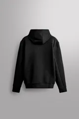 Campera canguro de Zara Athleticz, modelo relaxed fit, confeccionada en tejido técnico compacto elástico con mezcla de algodón en color azul marino. Cuenta con cuello subido con capucha, manga larga con bolsillo lateral con cierre, bolsillos frontales con cierre y acabado termofijado, cierre frontal de doble dirección y logo estampado en el bajo.