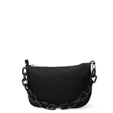 Cartera tipo bandolera de color negro, con diseño minimalista y cierre superior. Presenta un parche rectangular con el logo de la marca N+Club en la parte inferior derecha.