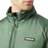 Campera negra con cierre frontal, cuello alto y logo de Caterpillar en el pecho.