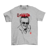 Remera gris de algodón con estampado frontal estilo cómic de Stan Lee.