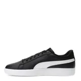 Championes urbanos Puma modelo Smash 3.0 L, color negro con detalles en blanco. Presentan el logo de la marca en el lateral y la lengüeta, con cierre de cordones y suela de goma blanca.
