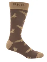 Medias de caña media confeccionadas en fibra de bambú, color marrón con estampado de aves en tono beige. Presentan puntera, talón y puño en color beige contrastante con el logo de la marca bordado.