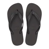 Ojotas de goma color negro, con diseño clásico de tiras finas y suela texturizada con el logo de la marca grabado.