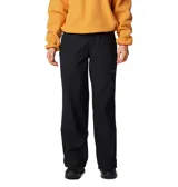 Pantalón de senderismo Columbia modelo Brea Falls, color negro, confeccionado en nylon con tecnología Omni-Shade y Omni-Shield. Presenta cintura elástica parcial con cinturón integrado, bolsillos laterales y traseros con cierre, y puños ajustables con cordón.