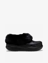 Zueco Crocs Crush negro con plataforma, forrado en piel sintética tipo shearling.