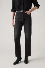 Jeans de tiro alto con corte recto y largo al tobillo, confeccionados en denim de algodón color negro lavado.