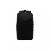 Mochila Vans Obstacle negra con correas ajustables, múltiples compartimentos con cierre y logo de la marca en el frente.
