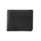 Billetera Rip Curl Dosed Rfid Slim de cuero negro con costuras visibles en tono tostado y logo grabado en relieve.