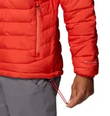 Campera puffer Columbia Powder Lite II de color rojo con tecnología Omni-Heat y aislamiento térmico, diseño acolchado horizontal, bolsillos laterales con cierre y dobladillo ajustable con cordón.