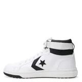 Championes de caña media Converse Pro Blaze V2 Mid, color blanco con detalles en negro, cierre con cordones y tira de velcro con logo de la marca.