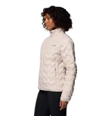 Campera técnica de plumón para mujer, con tecnología Omni-Heat reflectante y construcción HeatSeal sin costuras. Presenta diseño acolchado con patrón geométrico, cierre frontal completo, cuello alto con protector de barbilla y bolsillos laterales con cierre.