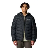 Campera acolchada Columbia con tecnología Omni-Heat Infinity, diseñada para retener el calor corporal. Presenta cierre frontal completo, capucha ajustable, bolsillos laterales y en el pecho con cierre, y puños elásticos para mayor protección contra el frío.