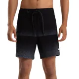 Boardshort de hombre color negro con diseño degradado horizontal en tonos de gris y blanco en la parte inferior. Presenta cordón de ajuste en la cintura y un pequeño logo blanco de Quiksilver en el lateral inferior.