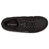 Championes Columbia Firecamp Remesh Omni-Grip de color negro, diseñados para senderismo y actividades al aire libre. Cuentan con capellada de malla acolchada, entresuela de EVA gris con tecnología TechLite para mayor amortiguación, suela de caucho Omni-Grip para tracción superior y cordones bicolor.