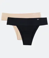 Kit de dos bombachas bikini de microfibra, una color beige y otra color negro, con cintura ancha y logo "Lov" estampado.