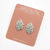 Par de caravanas de acero quirúrgico plateado con forma de hoja.