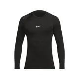 Remera deportiva de compresión Nike Pro Dri-FIT, color negro, con manga larga, cuello redondo y logo de la marca estampado en el pecho.