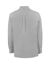 Camisa de manga larga RKF modelo Galiton, color gris, de calce regular y cuello camisero. Confeccionada en popelina de algodón orgánico, cuenta con botones de efecto madera, un bolsillo en el pecho con logo bordado y tiras para ajustar las mangas.