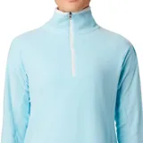 Buzo Columbia de mujer, color celeste, con medio cierre frontal, cuello alto y corte femenino.