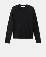 Jersey de punto fino color negro, con cuello redondo y manga larga, de diseño recto.