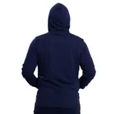 Campera deportiva Diadora color azul marino, con cierre frontal completo, capucha con cordones ajustables y bolsillos frontales tipo canguro. Presenta el logo de la marca bordado en el pecho.