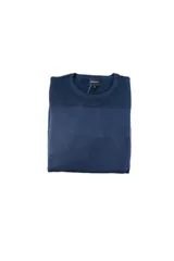 Sweater de punto negro con cuello redondo y textura acanalada en la zona de los hombros.
