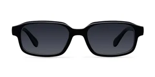 Lentes de sol rectangulares con montura gruesa negra y cristales oscuros polarizados.