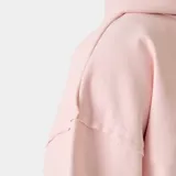 Hoodie de corte oversize color rosado con capucha, manga larga y estampa frontal del logo de la marca en tono marrón.