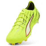 Championes de fútbol Puma Ultra 6 Ultimate FG, color amarillo flúor con detalles en negro y naranja.