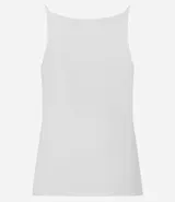 Blusa femenina sin mangas, confeccionada en tejido de algodón con elastano. Presenta un diseño ajustado al cuerpo con escote halter y tirantes finos elásticos.